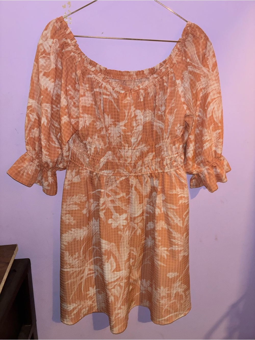 H&M Orange Floral Off-Shoulder Mini Dress